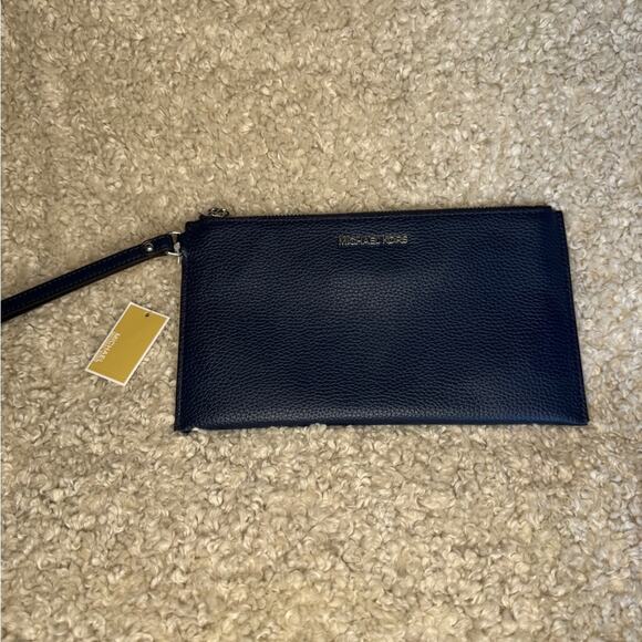 Michael Kors Jet Set Travel Leather Wristlet Convertible Bag Navy New - Picture 8 of 8